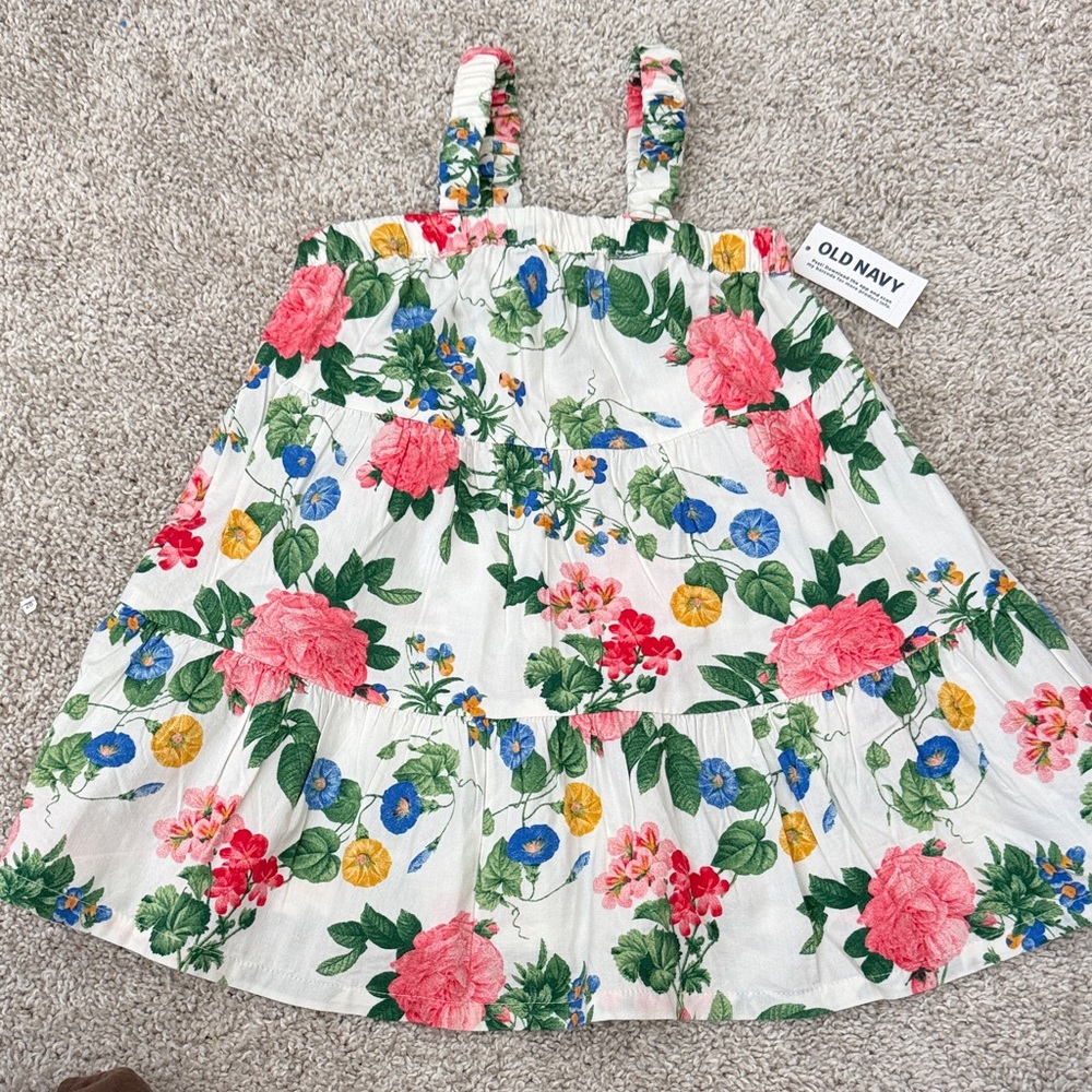 Old Navy Floral Tiered Sundress - White with Pink, Blue & Yellow Flowers